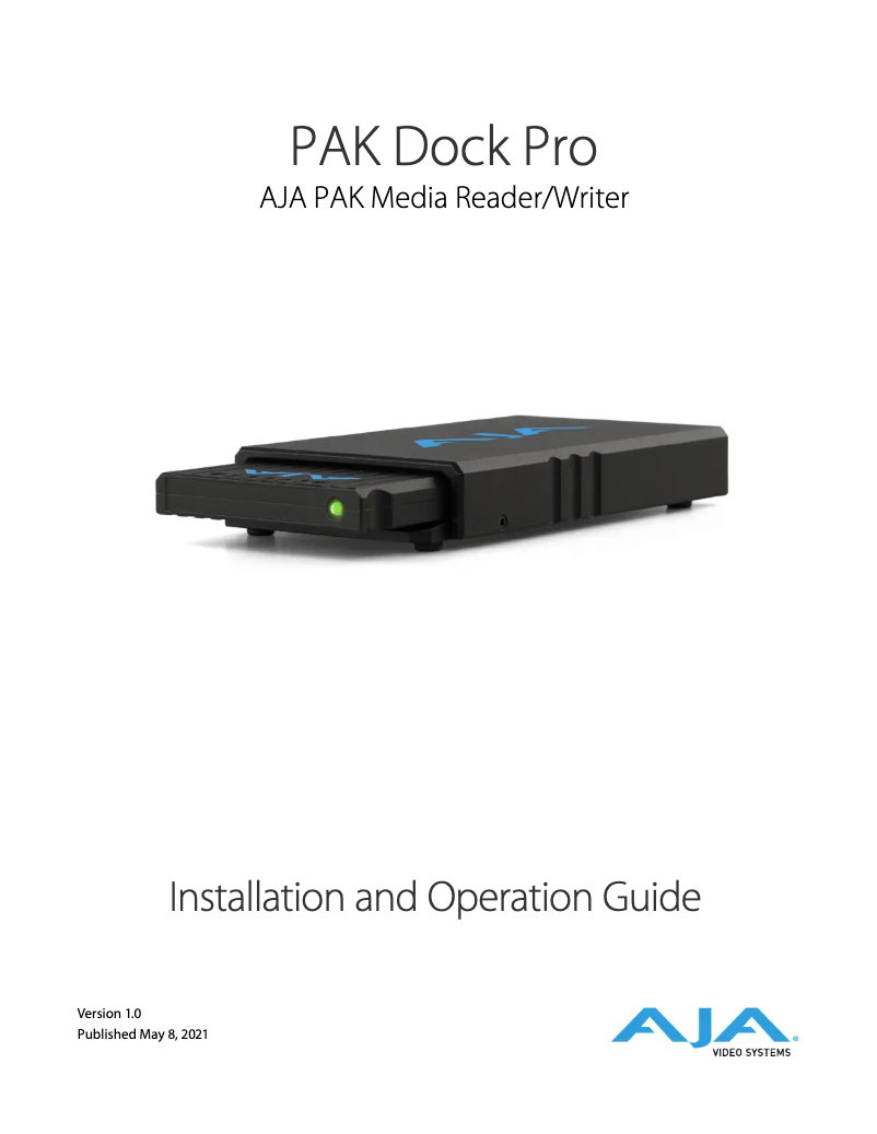 Page 1 de la notice Manuel utilisateur AJA PAK Dock Pro