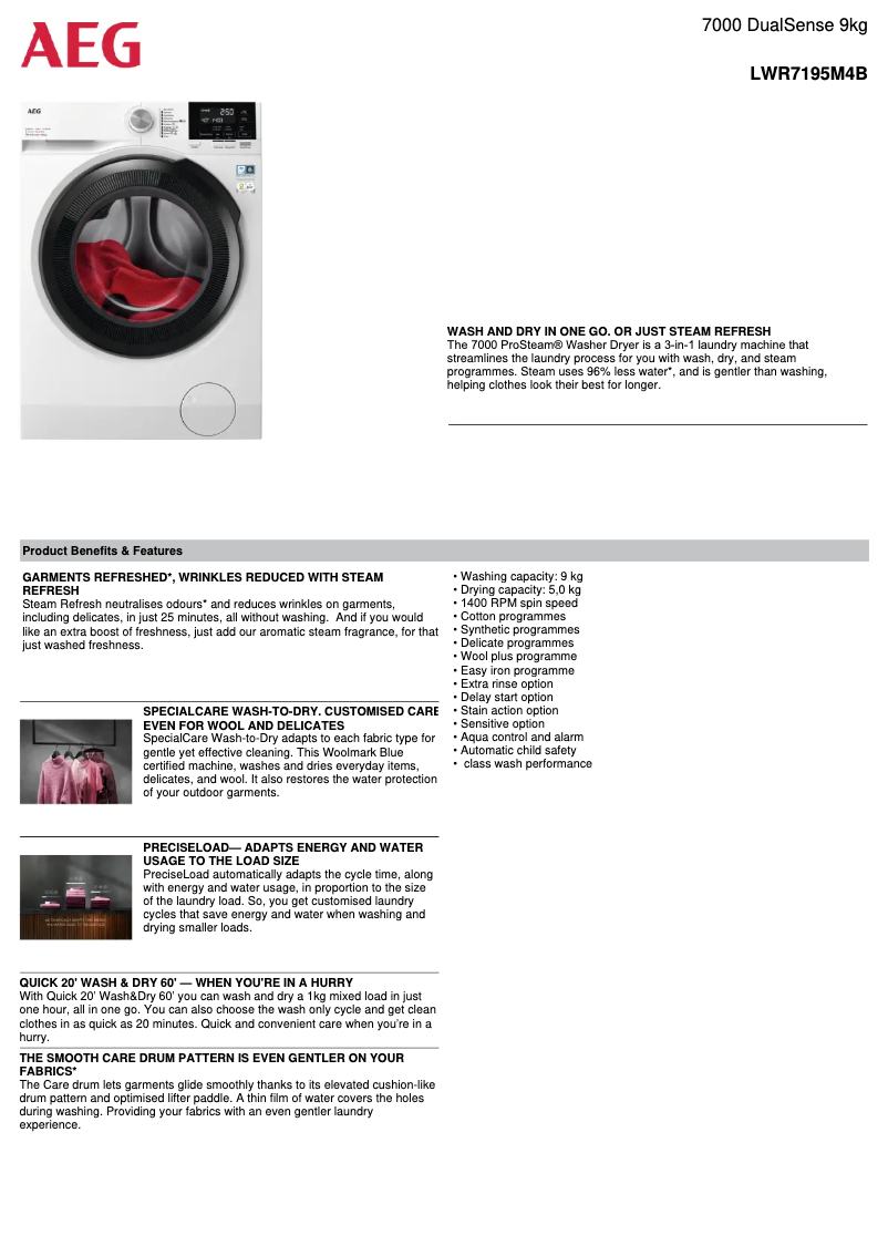 Página 1 del manual Ficha técnica AEG LWR7195M4B