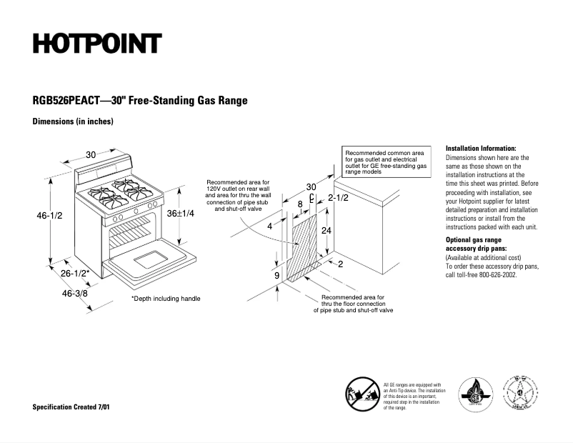 Page 1 de la notice Fiche technique Hotpoint RGB526PEAWH