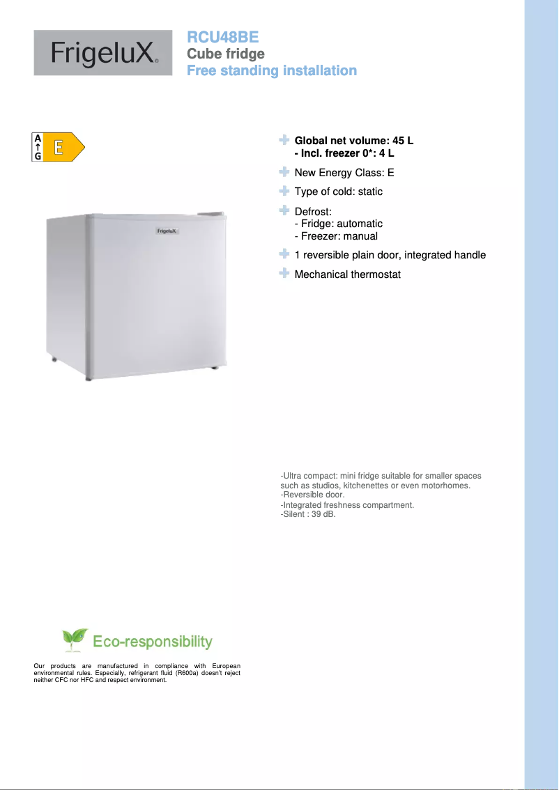 Page n°1 - Fiche technique FrigeluX CCO202BE