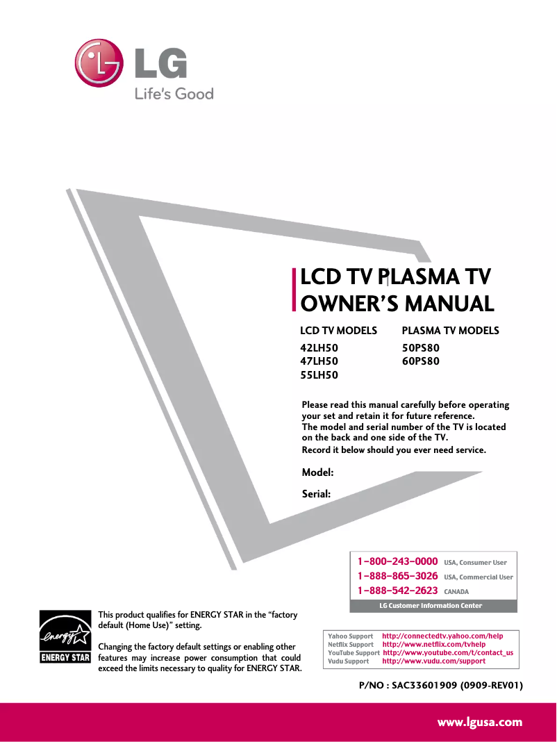 Page 1 de la notice Manuel utilisateur LG 60PS80