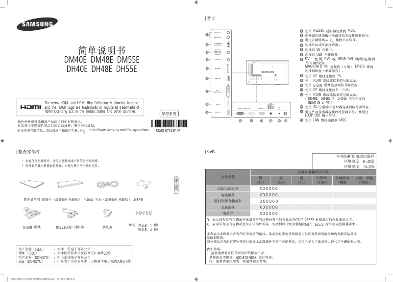Page 1 de la notice Guide d'installation Samsung DM48E