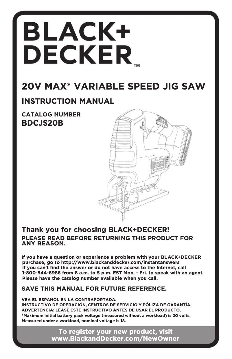 Image de la première page du manuel de l'appareil BDCJS20B
