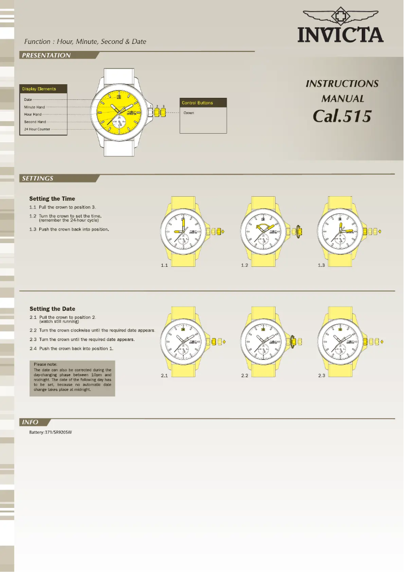 Page 1 of the manual User Manual Invicta Pro Diver 15286