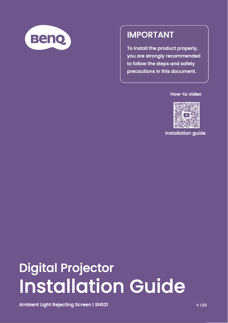 Page n°1 - Guide d'installation BenQ V5000i