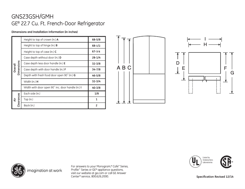 Page n°1 - Fiche technique GE GNS23GSHSS