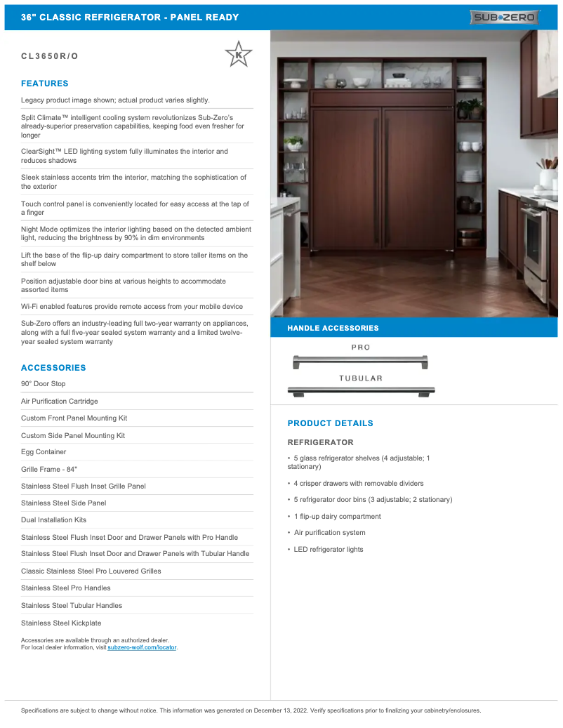 Page n°1 - Manuel utilisateur Sub-Zero CL3650O