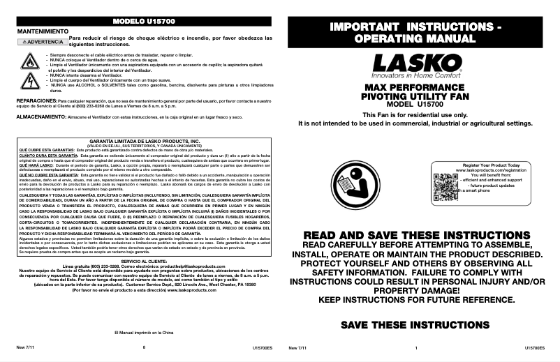 Page 1 de la notice Manuel utilisateur Lasko Max Performance U15700
