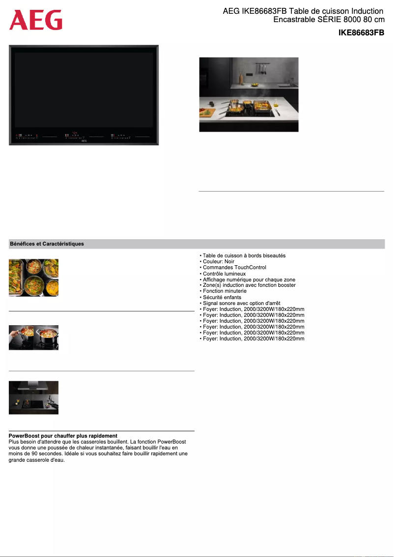 Page 1 de la notice Fiche technique AEG IKE86683FB