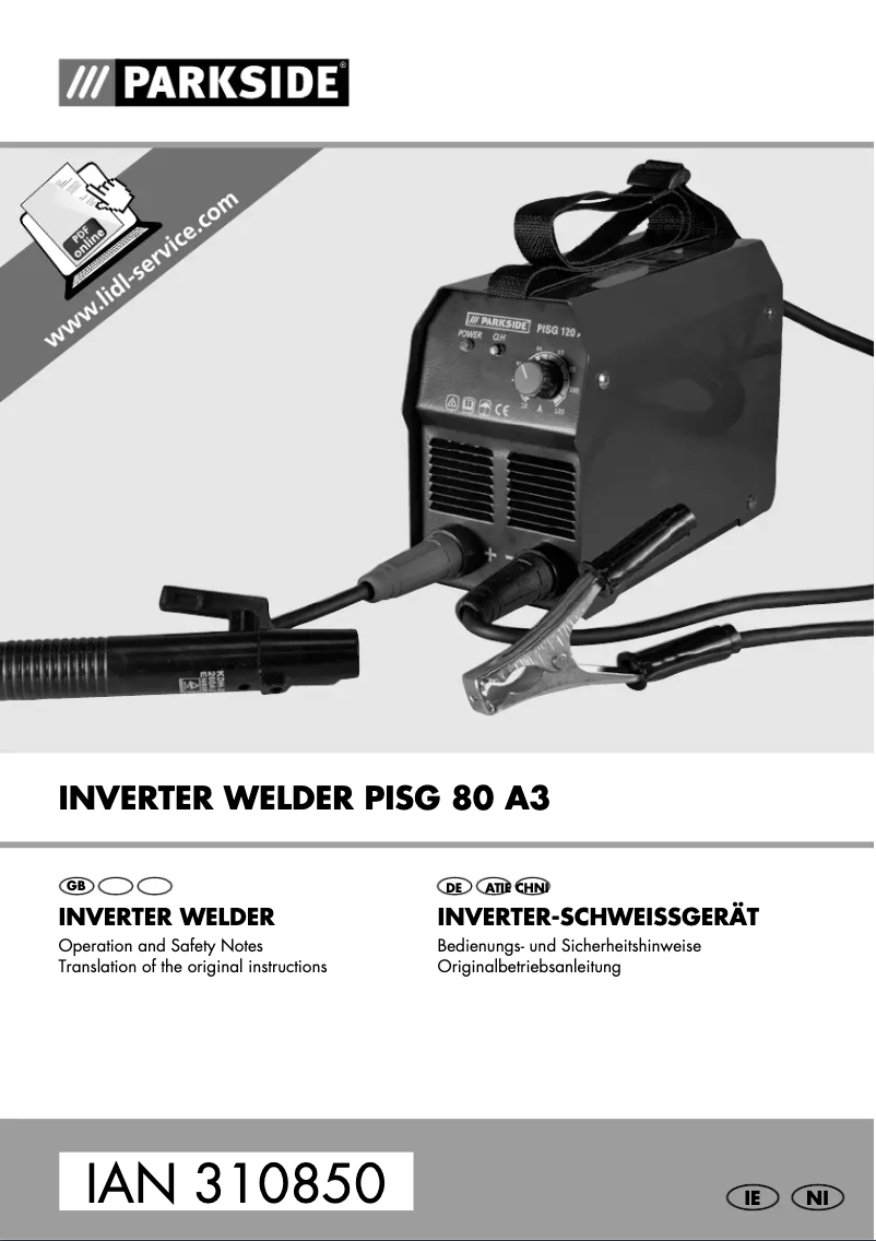 Page 1 de la notice Manuel utilisateur Parkside PISG 80 A3