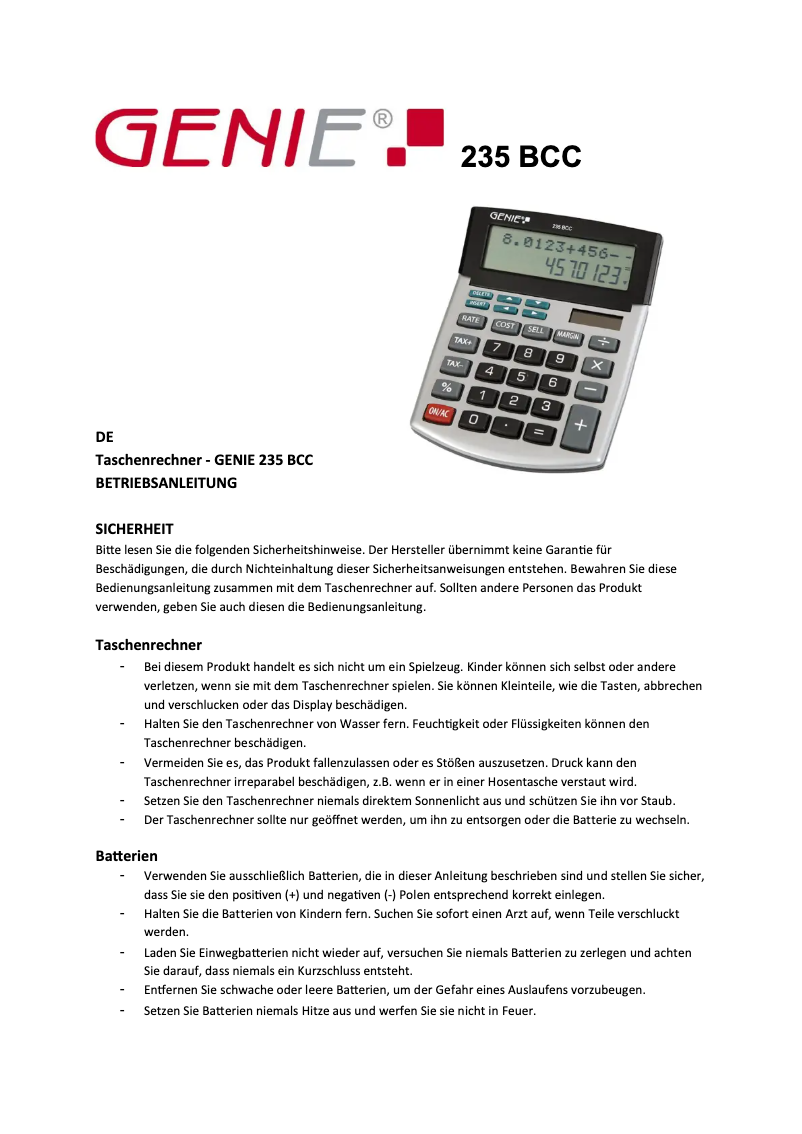 Página 1 del manual Manual de usuario Genie 235 BCC