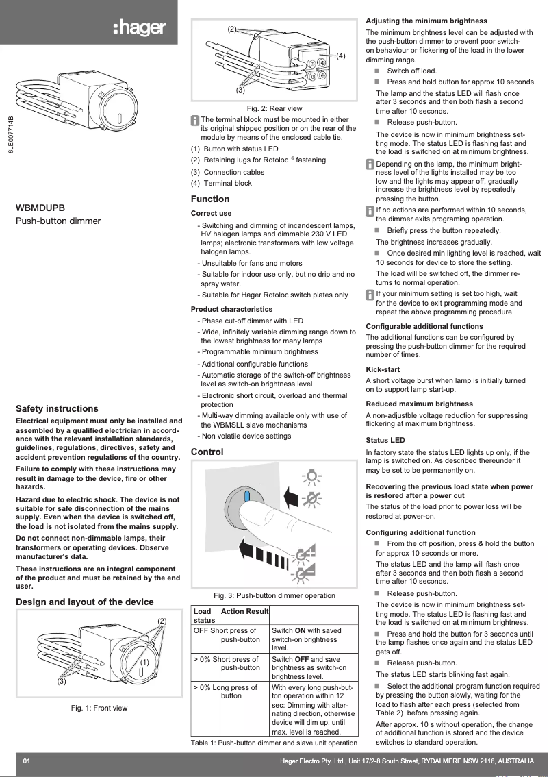 Page 1 de la notice Fiche technique Hager WBMDUPB