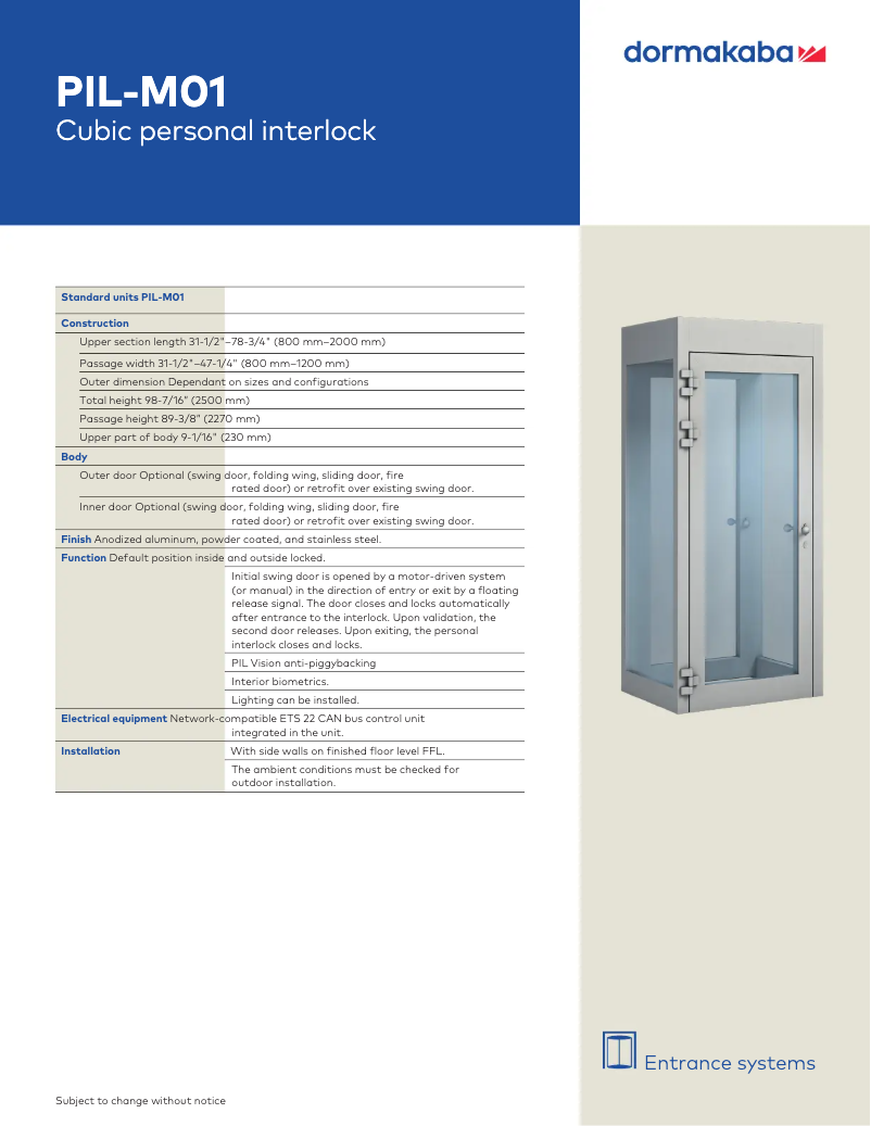Page n°1 - Manuel utilisateur Dormakaba PIL-M01