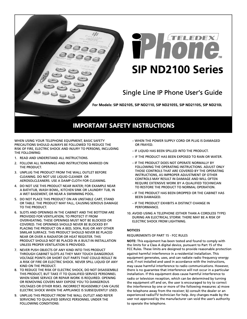 Página 1 del manual Manual de usuario Teledex SIP ND2105S