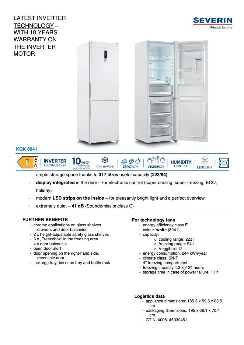 Página 1 del manual Ficha técnica Severin KGK 8941