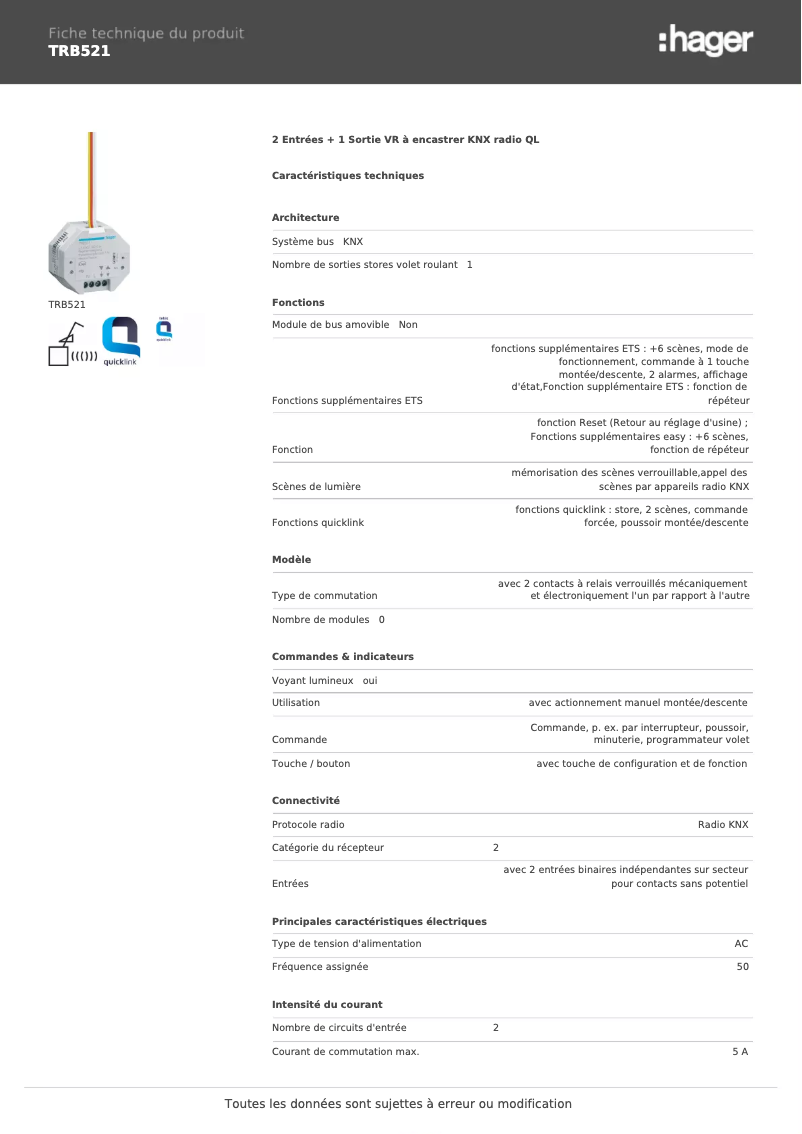 Image de la première page du manuel de l'appareil TRB521