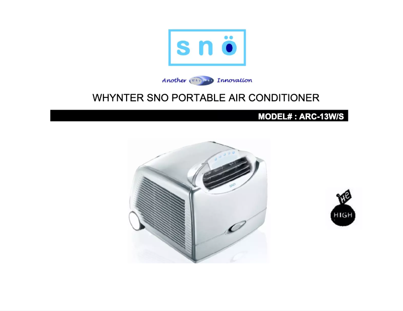 Page n°1 - Manuel utilisateur Whynter SNO ARC-13W