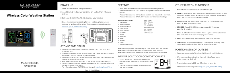 Page n°1 - Guide de démarrage rapide La Crosse Technology C85845
