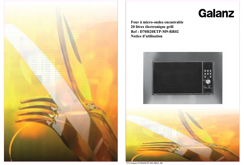 Page 1 de la notice Manuel utilisateur Galanz D70H20ETP-M9-RR02