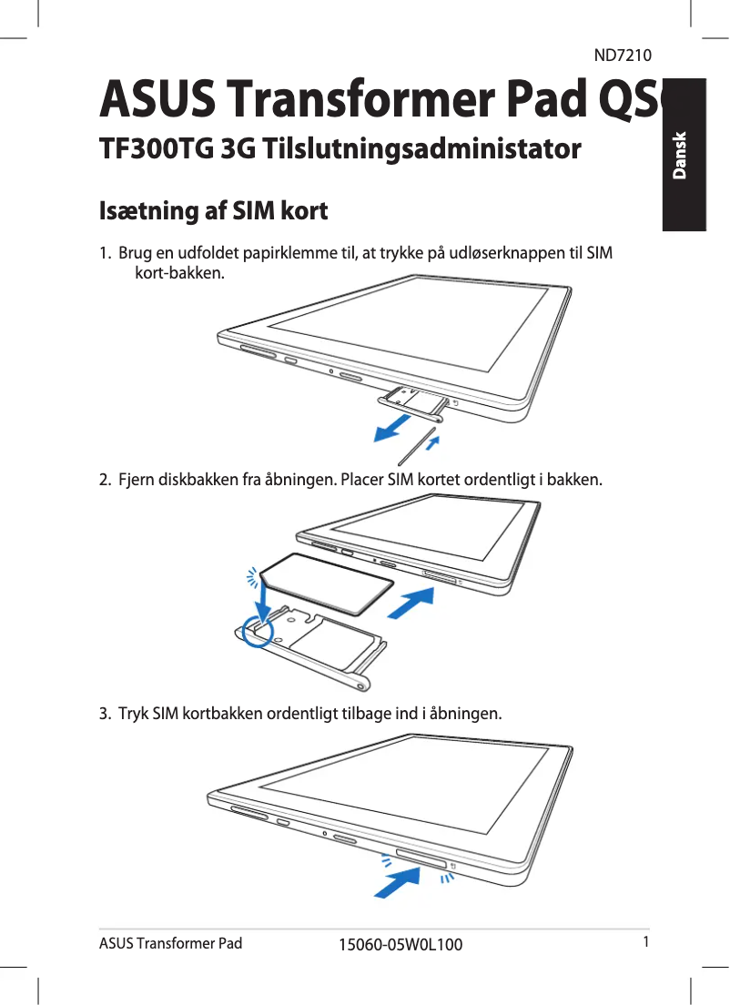 Page 1 de la notice Guide de démarrage rapide Asus Transformer Pad TF300TG