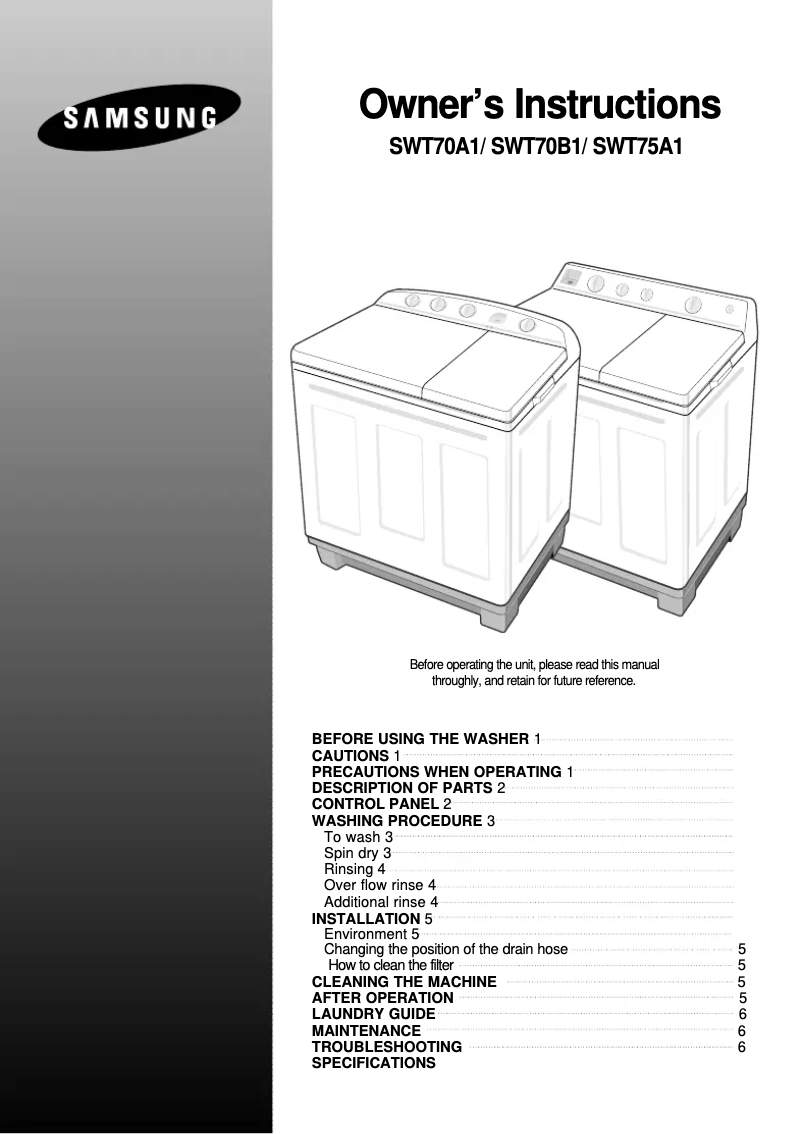 Page 1 de la notice Manuel utilisateur Samsung WT80B1