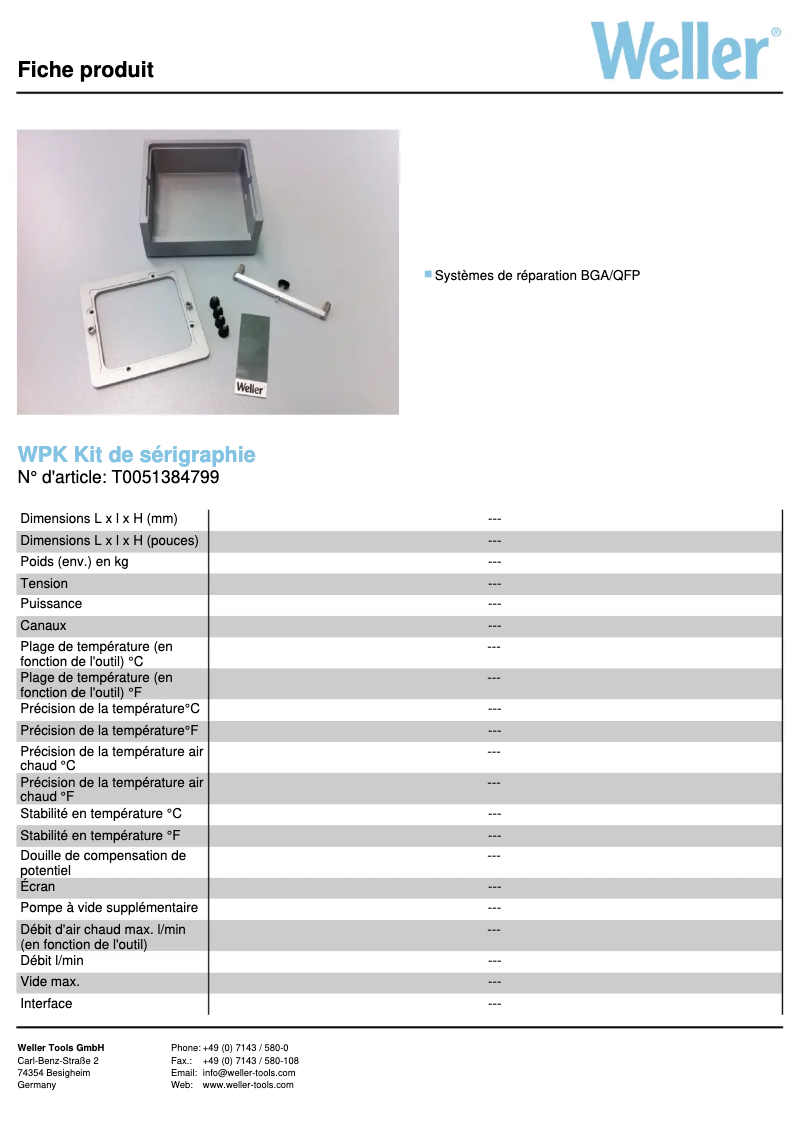 Page 1 de la notice Fiche technique Weller WPK Print Kit