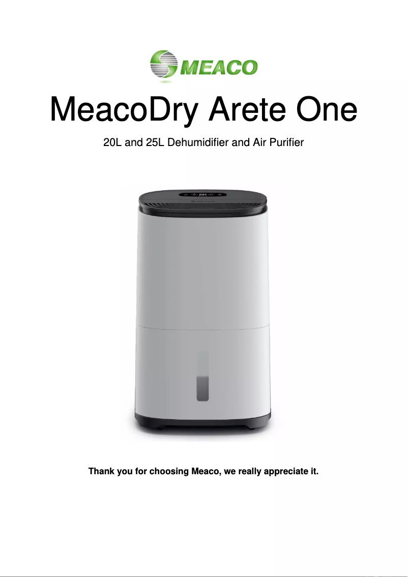 Image de la première page du manuel de l'appareil Dry Arete One 20L