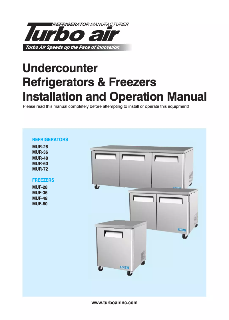 Page 1 de la notice Manuel d'utilisation et d'entretien Turbo air MUF-36