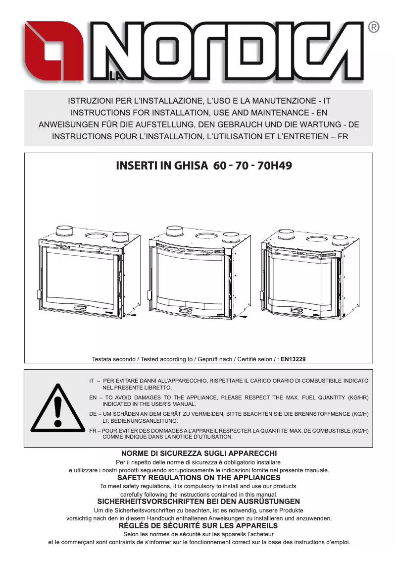 Imagen de la primera página del manual del dispositivo Inserto 70 Ventilato H49