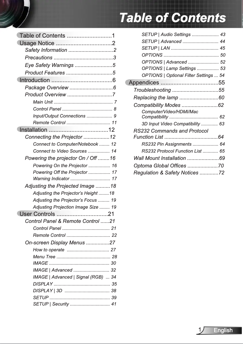 Page 1 de la notice Manuel utilisateur Optoma W305ST
