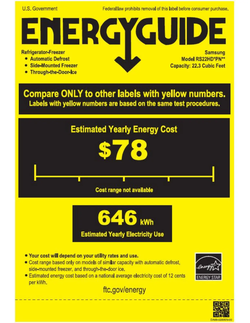 Page n°1 - Label énergétique Samsung RS22HDHPNSR
