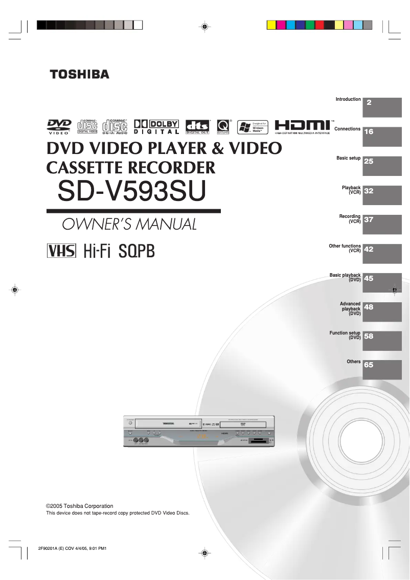 Page 1 de la notice Manuel utilisateur Toshiba SD-V593