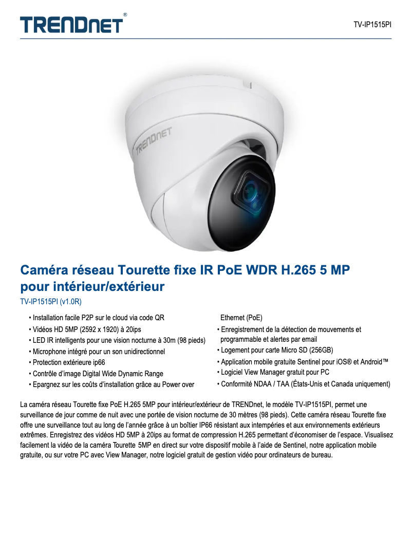 Image de la première page du manuel de l'appareil TV-IP1515PI