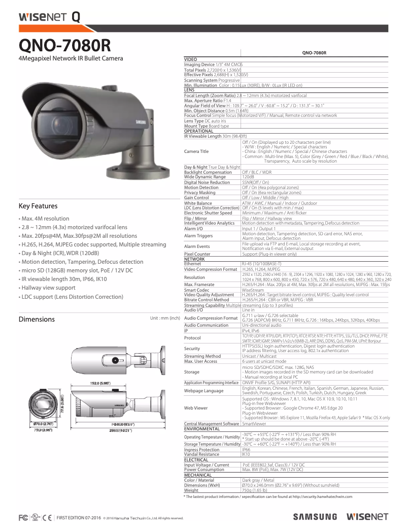 Page n°1 - Brochure Hanwha QNO-7080R