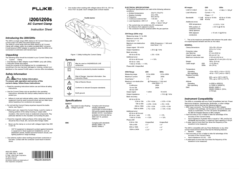Page 1 de la notice Manuel utilisateur Fluke I200S