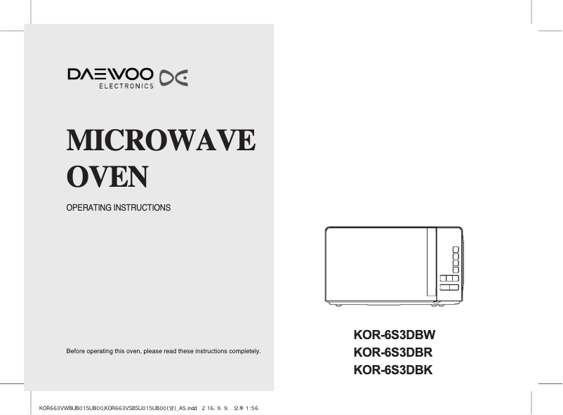 Page 1 de la notice Manuel utilisateur Daewoo KOR-6S3DBK