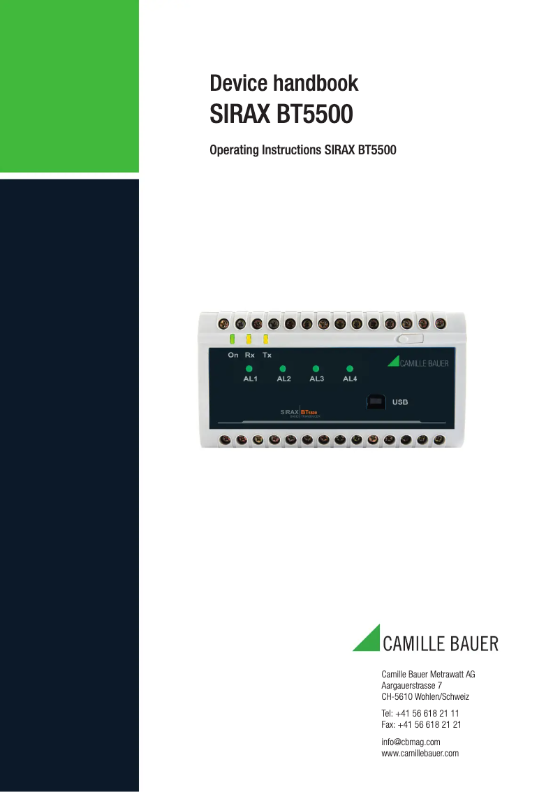 Page 1 of the manual User Manual Camille Bauer SIRAX BT5500