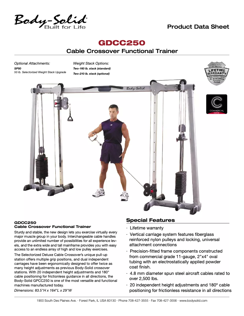 Page 1 de la notice Fiche technique Body-Solid GDCC250