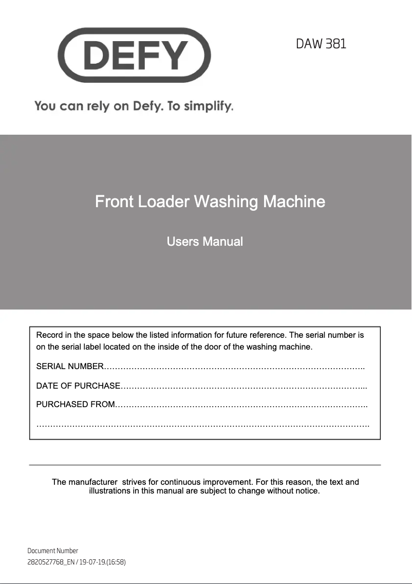 Page 1 de la notice Manuel utilisateur Defy DAW383