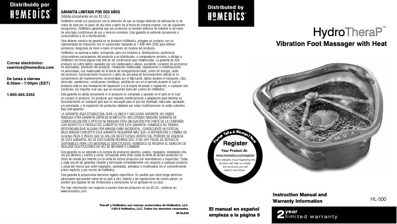 Page n°1 - Manuel utilisateur Homedics HL-500