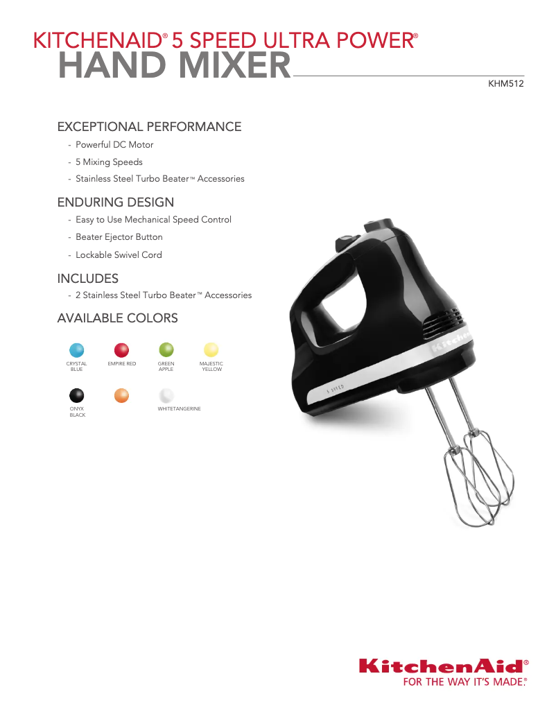Page n°1 - Fiche technique KitchenAid KHM512