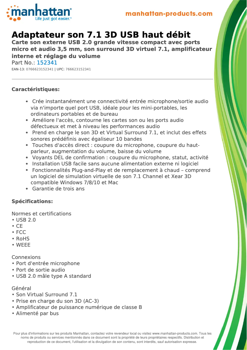 Página 1 del manual Ficha técnica Manhattan 152341