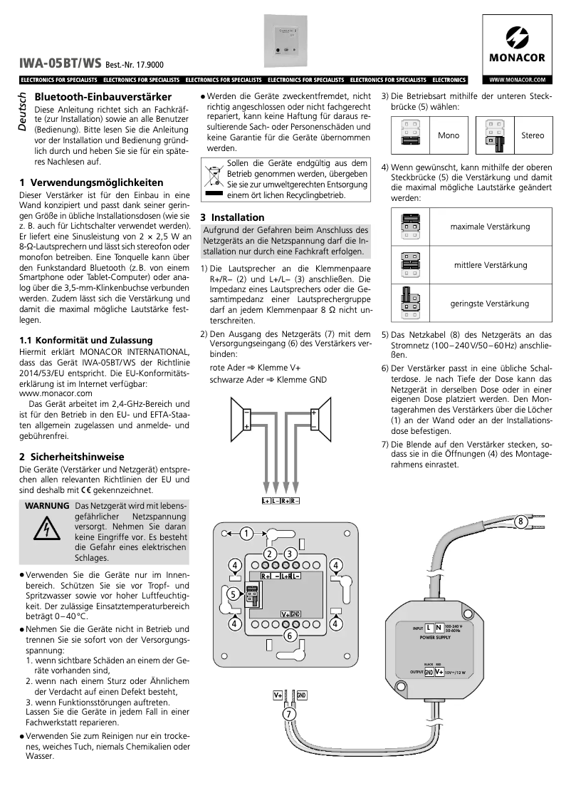Page n°1 - Manuel utilisateur Monacor IWA-05BT/WS