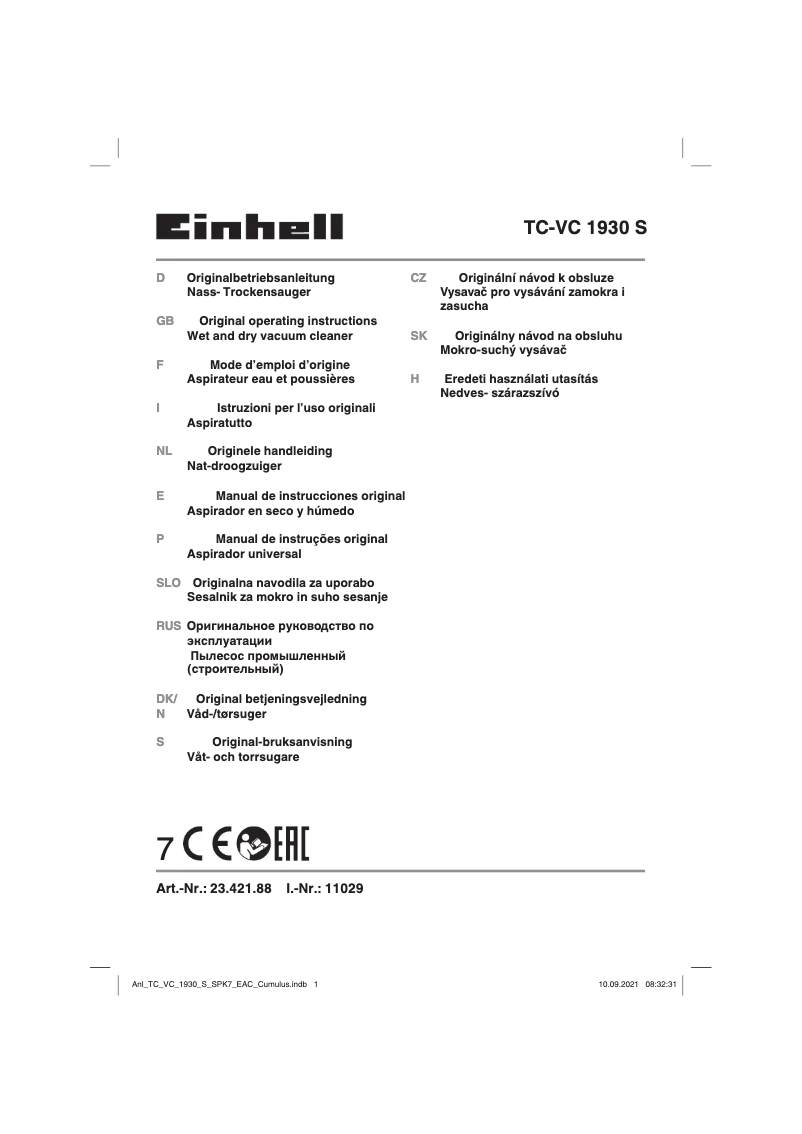 Image de la première page du manuel de l'appareil TH-VC 1930 SA