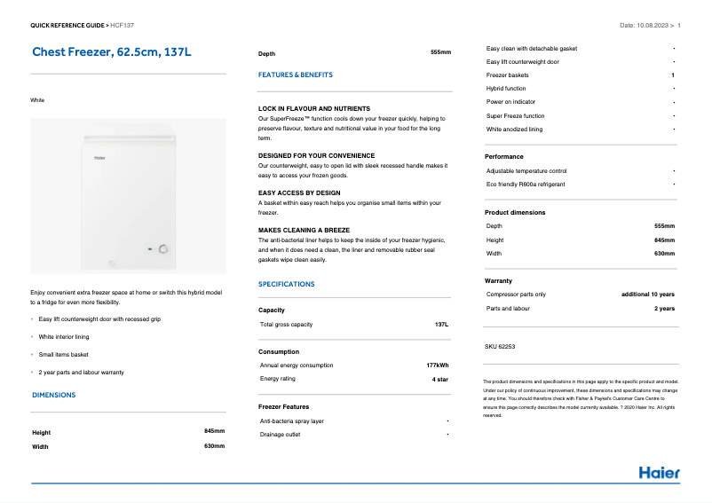 Page n°1 - Fiche technique Haier HCF137W