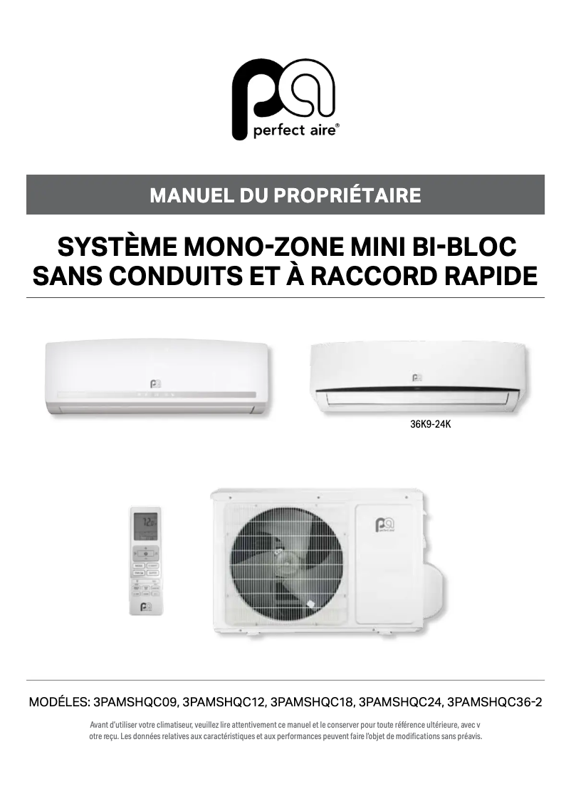 Page n°1 - Manuel utilisateur Perfect Aire 3PAMSHQC18