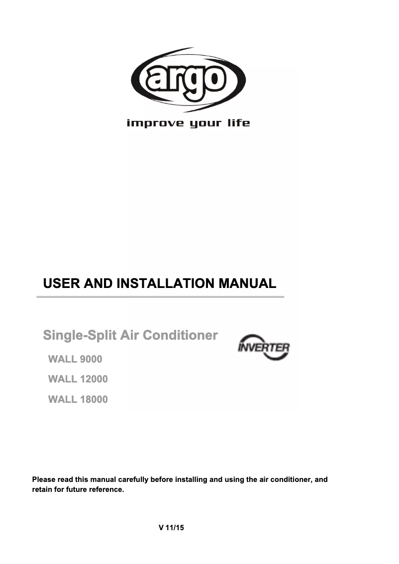 Page n°1 - Manuel utilisateur ARGO WALL 18000 UI