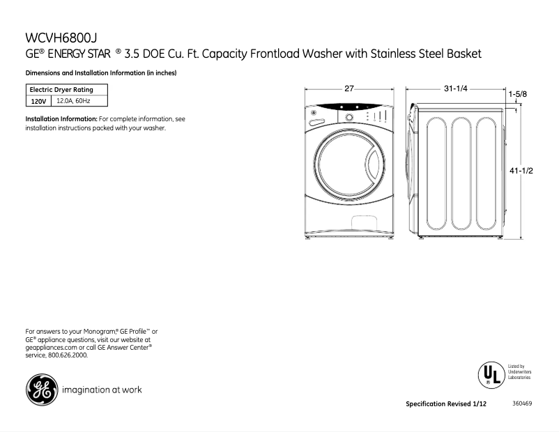 Page n°1 - Fiche technique GE WCVH6800JBB