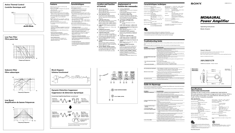Page n°1 - Manuel utilisateur Sony XM-D9001GTR