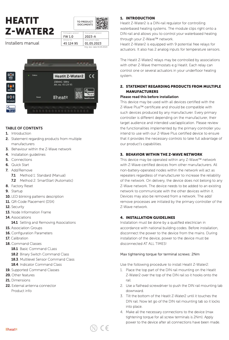 Page 1 de la notice Manuel utilisateur Heatit Z-WATER2